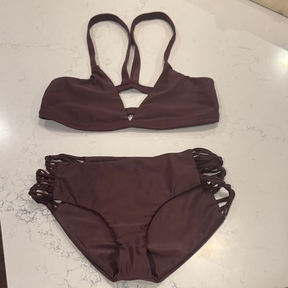 Mikoh Brown Bikini Set with Criss-Cross Straps